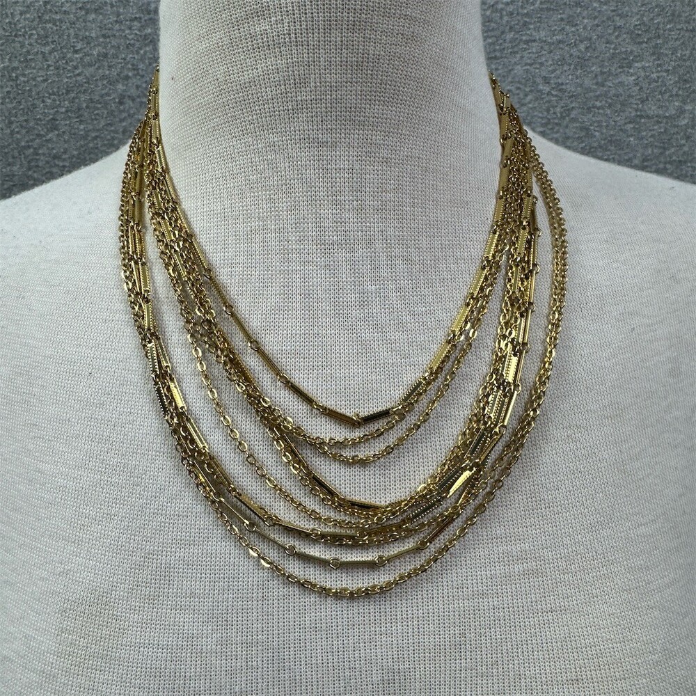 Sarah Coventry Vintage Necklace Gold Multi-Strand Layered Statement Chain Signed